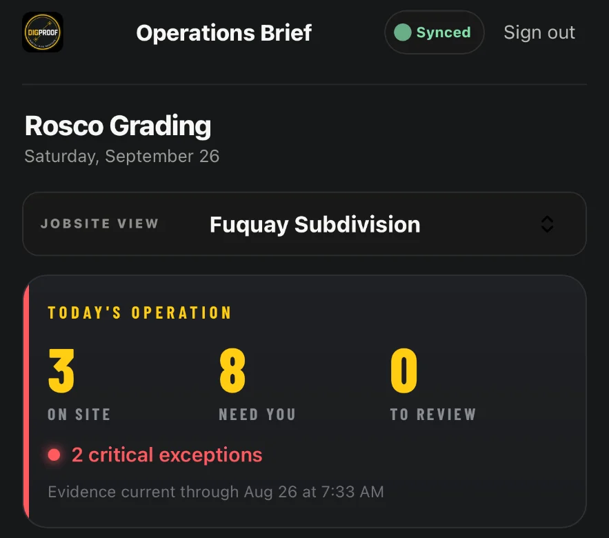 DigProof Command Operations Brief summary on a phone