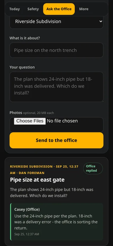 Field question with the office reply
